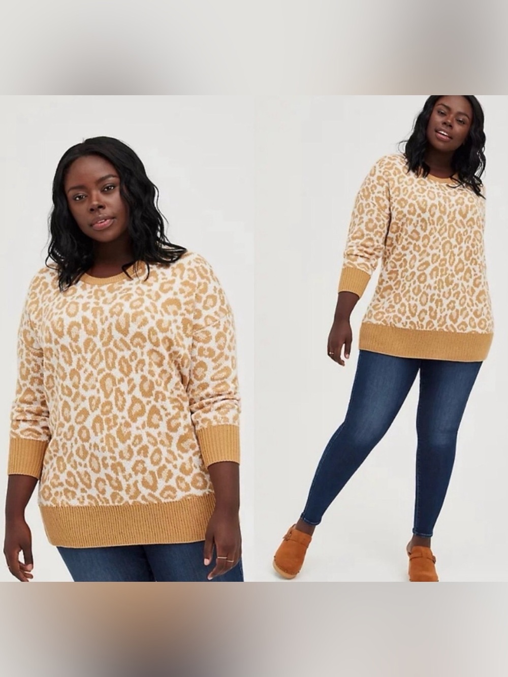 Torrid Women’s Leopard Print Crewneck Sweater - Cream & Camel
